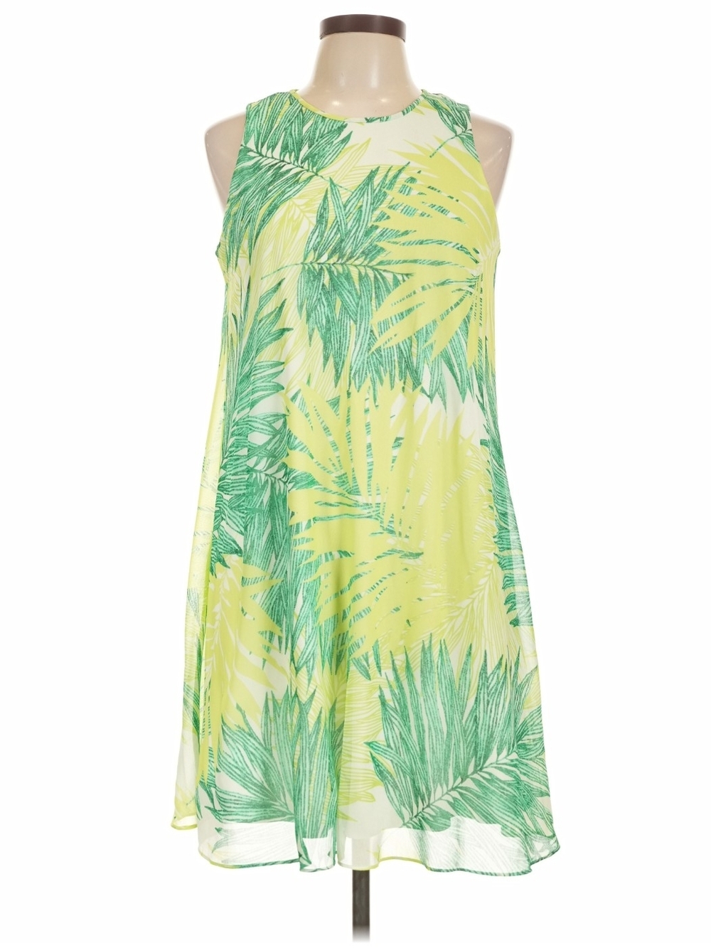 Calvin Klein Yellow and Green Tropical Print Sleeveless Dress